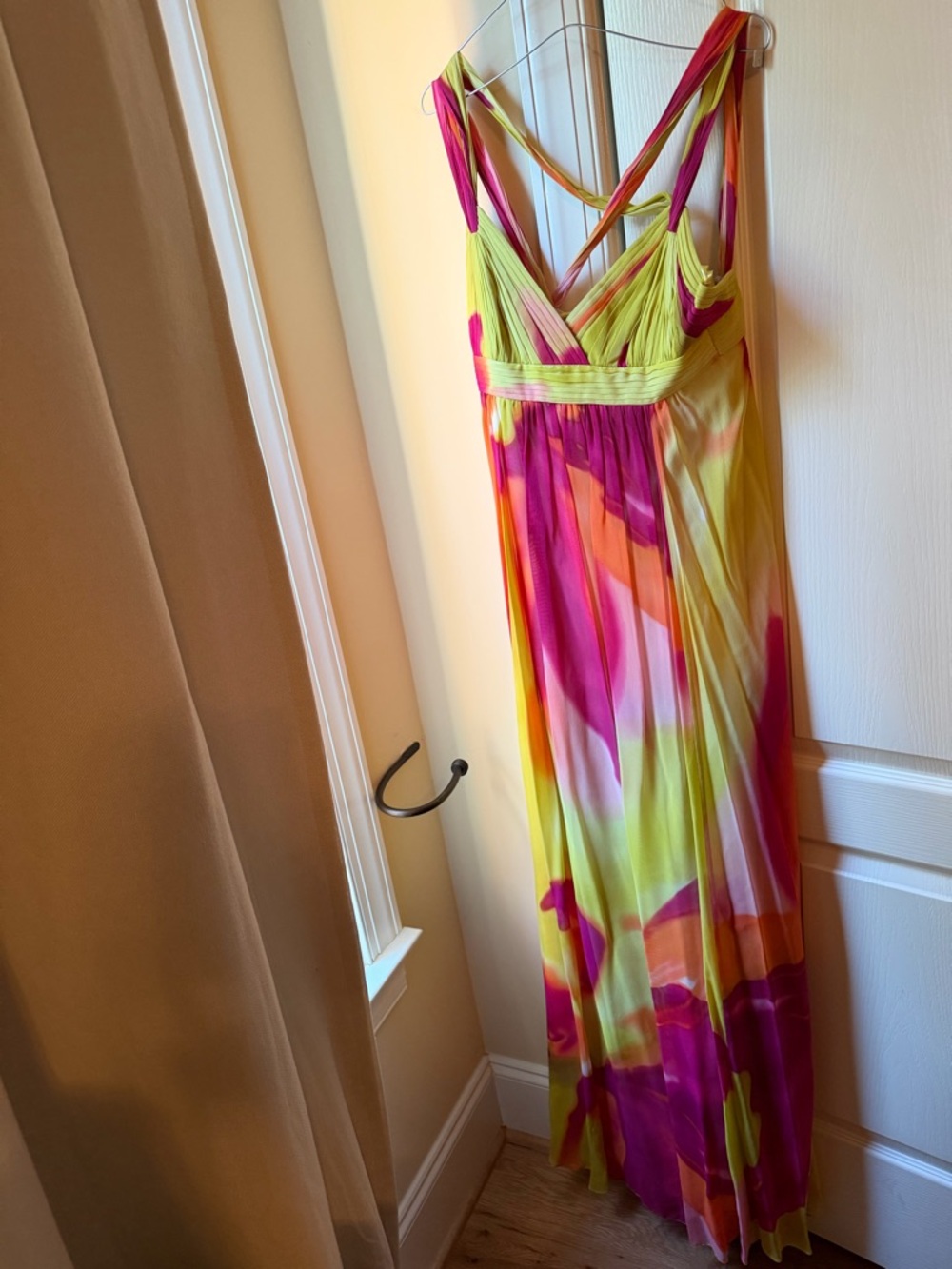 BCBGMaxAzria Pink, Yellow & Orange Tie-Dye Maxi Dress